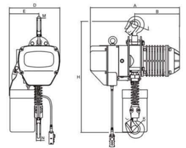sabit askılı zincirli vinç teknik resim ölçüler çizimler datasheet